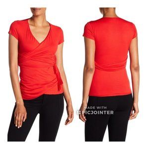 Bailey 44 Belted Mock Wrap Blouse Red S Short Sleeve Tied